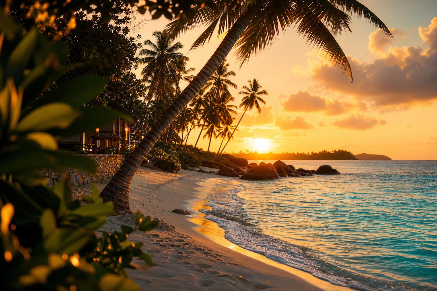 Tropical paradise at golden hour